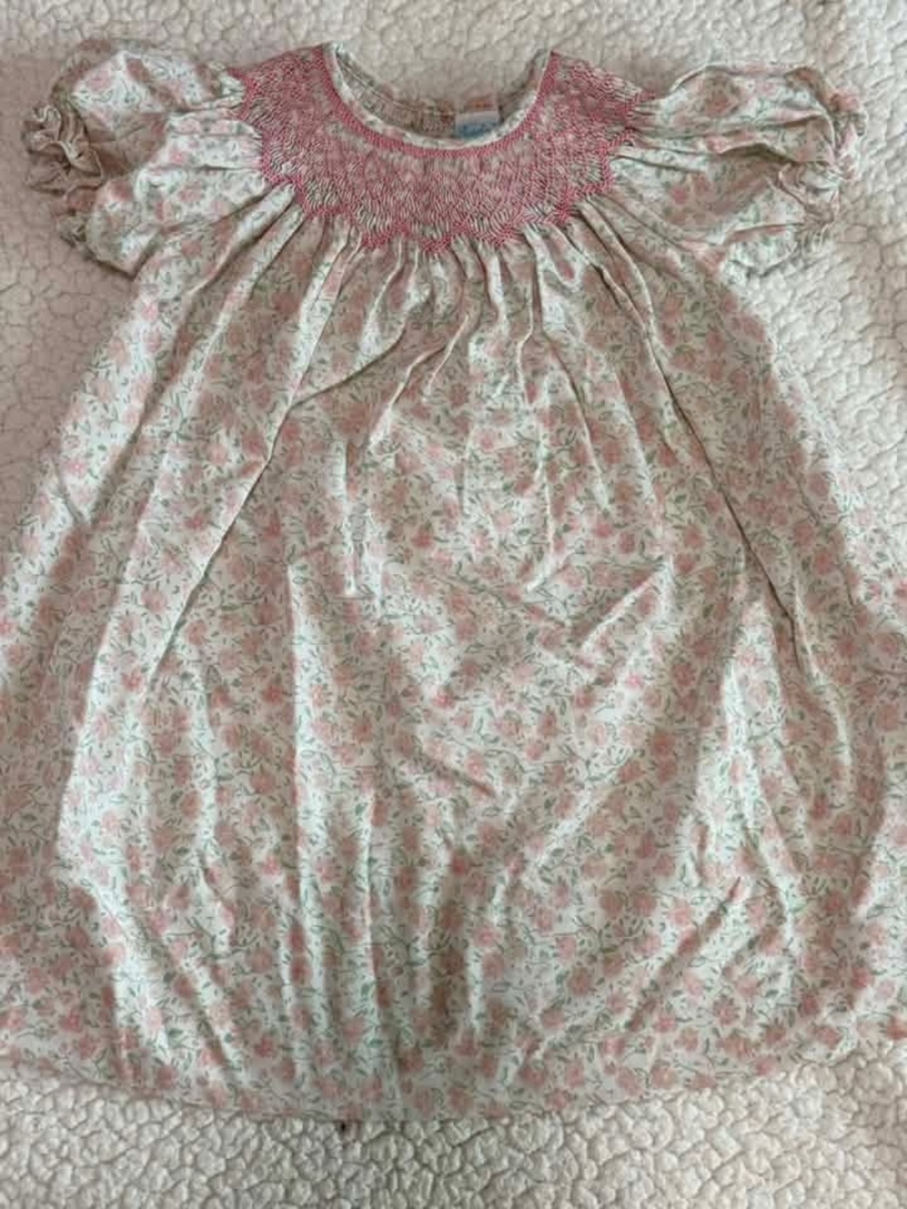 Smocked Floral Baby Dress in Pink and Cream